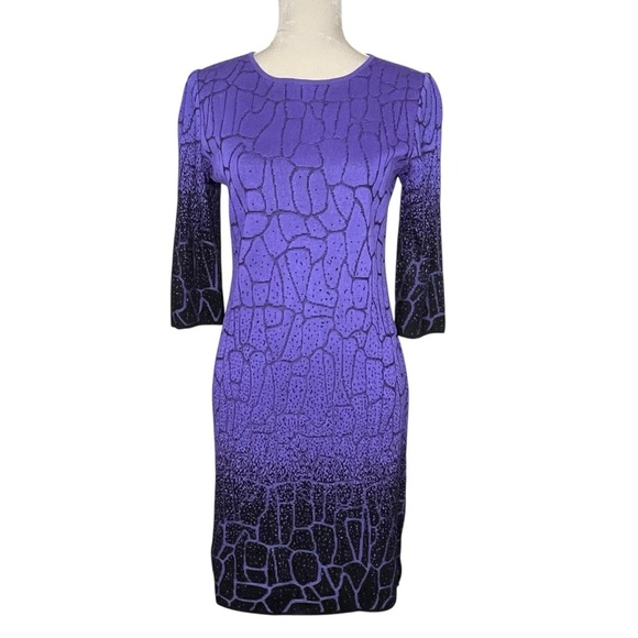 Ming Wang Ombré Abstract Knit Sheath Dress Women’s Size PS Purple Black Classy - Picture 1 of 9